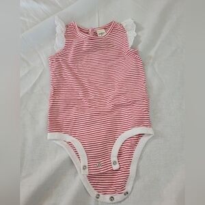 OshKosh red & white striped eyelet lace flutter sleeve onesie 9m